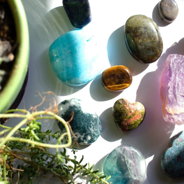 Gem Stones Such as Moss Agate and Fuchsite, Moss Agate Crystal Combinations