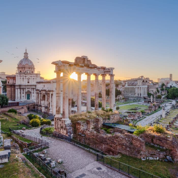 Scenic view of Roman Forum at sunrise, Rome, Italy