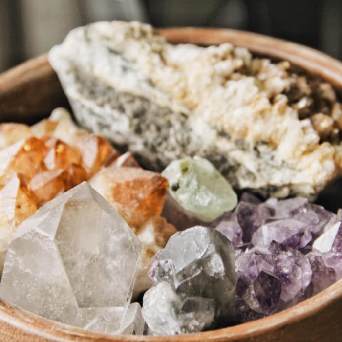 Various Crystals on a Bowl