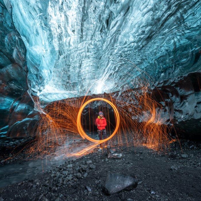 inside a glacier ice cave