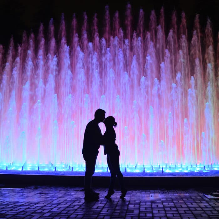 Love, Couple Kissing at a Fountain