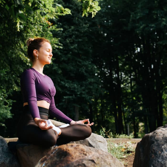 Woman Meditating in the Woods, Yoga Spirituality