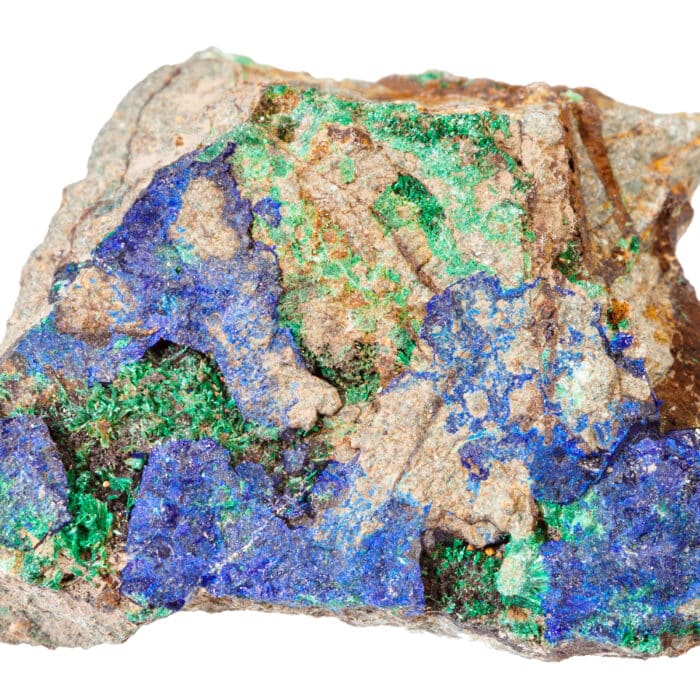 Blue Azurite and green Malachite at stone isolated