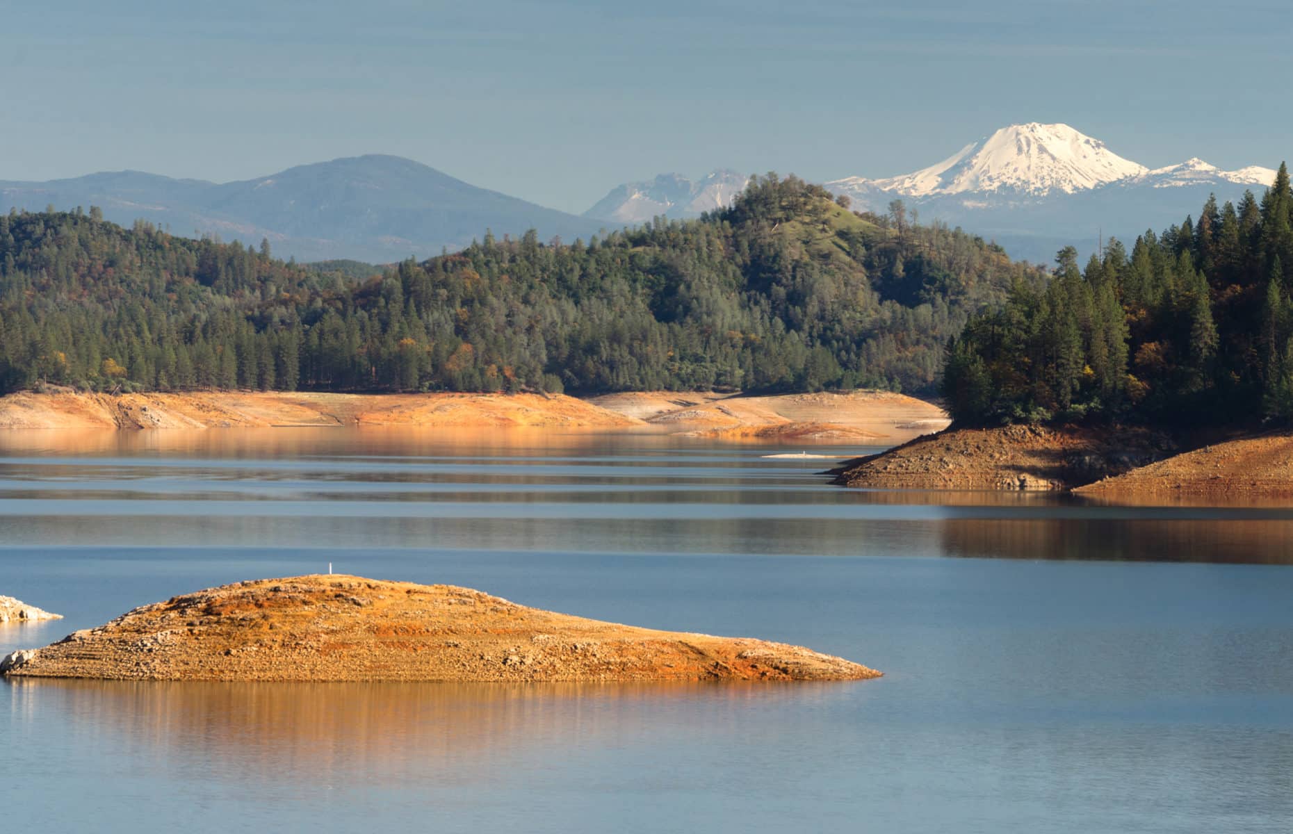 Water level is low at Lake Shasta in Northern California