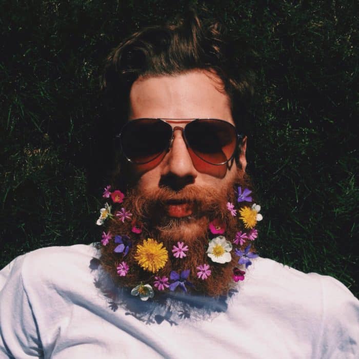 flowers on a man's beard