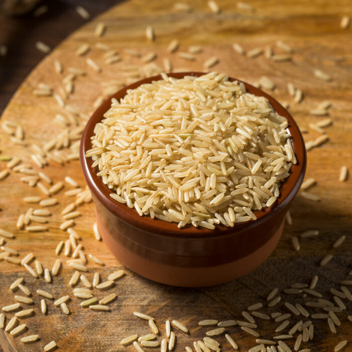 Dry Organic Brown Rice in a Bowl