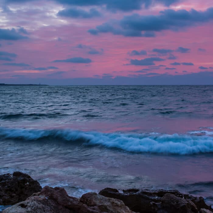 Pink sunset on the sea