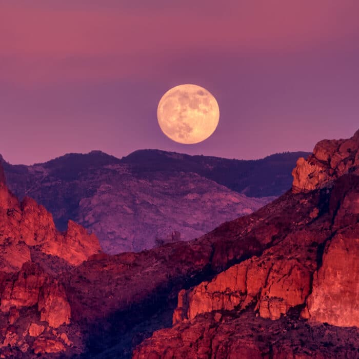 Moon in the canyon or mountains