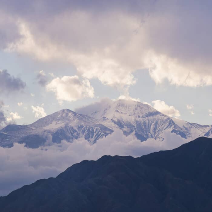 Snowcapped Aconcagua Mountain in the Andes Mountains Range, the highest mountain in America, Mendoza
