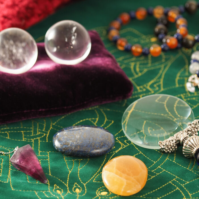 Crystal, loupe, pendulum used for healing